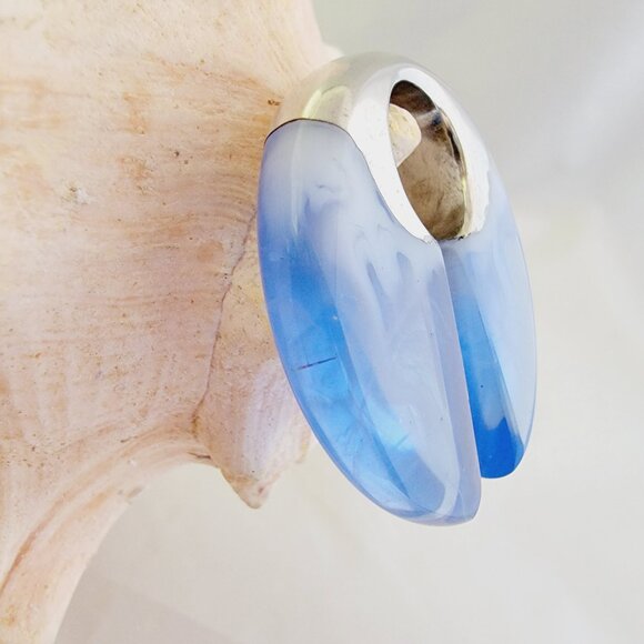 White brass blue epoxy ear weights circular hangers tribal style jewelry light - Picture 5 of 6